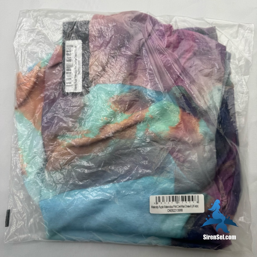 1113 NWT PrettyLittleThing Maternity Purple Watercolour Cowl Maxi Dress - Size 2 - Picture 5 of 9